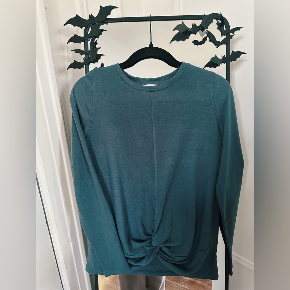 LOFT Teal Long Sleeve Knot-Front Top – Size S